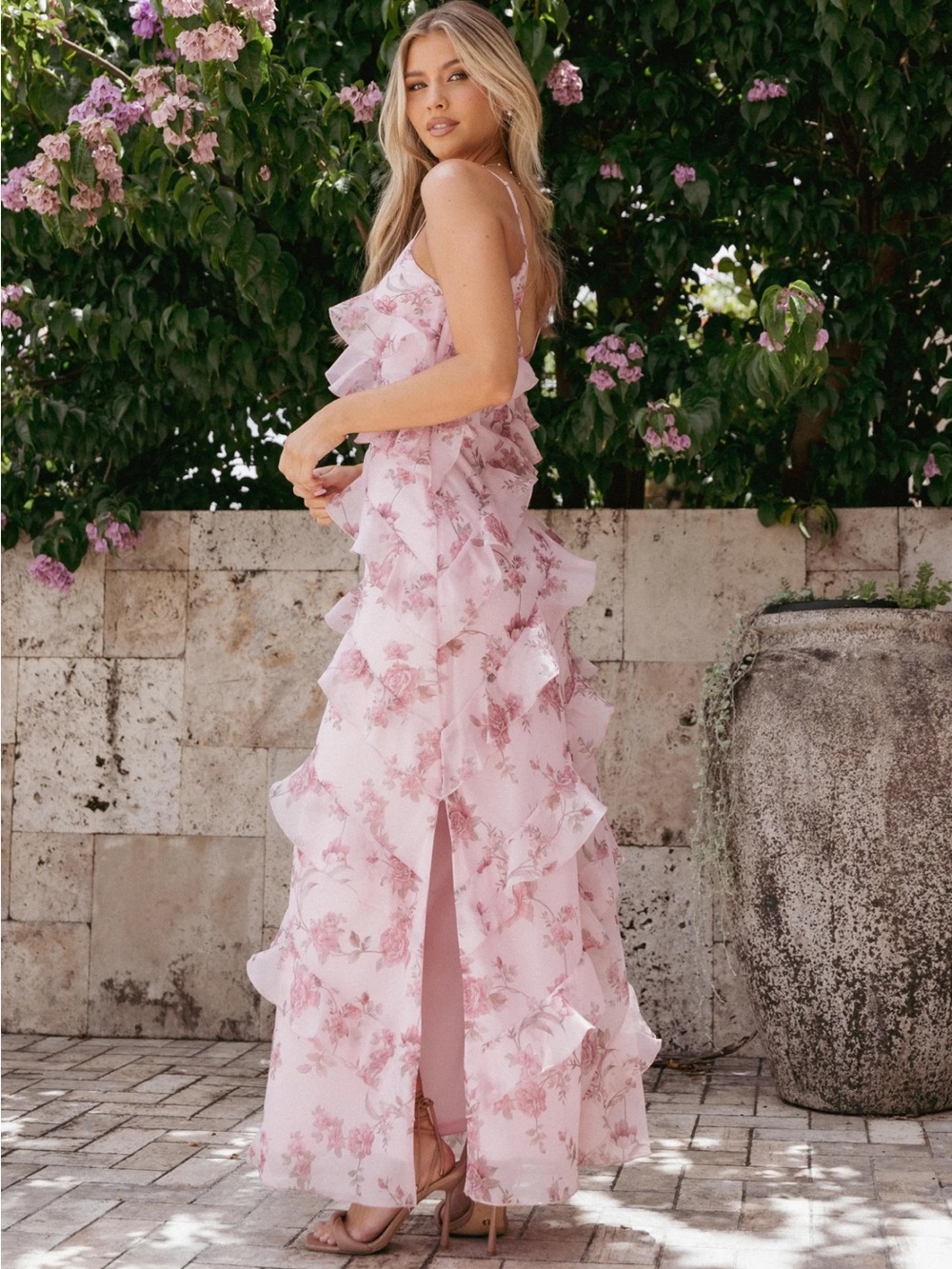 Petal & Pup Ciao Pink Ruffles Ruffles Maxi Dress New!